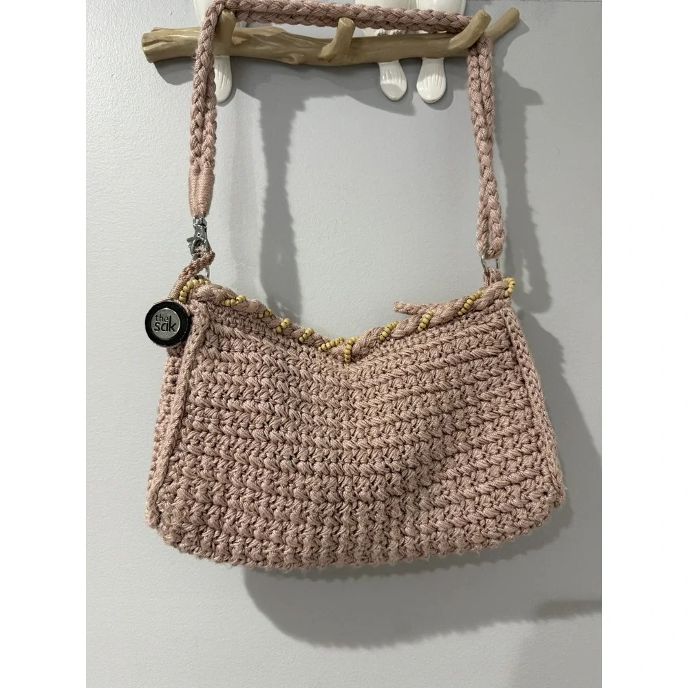 Sak Crochet Womens Tan Shoulder Bag Pink Y2K Style Demi Bag M